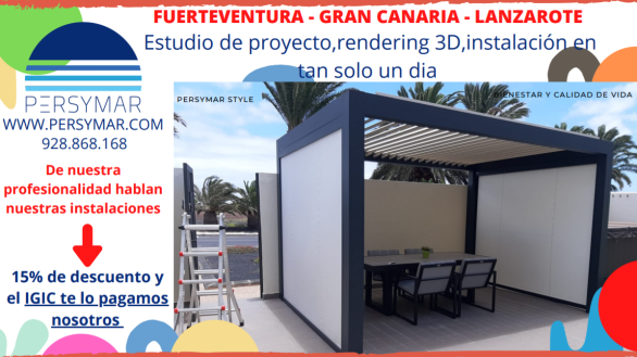 pergola bioclimatica saxun ,saxun fuerteventura,Raúl Bettini,saxun lanzarote,proyectos,rendering,pergolas en aluminio ,estructuras metalicas